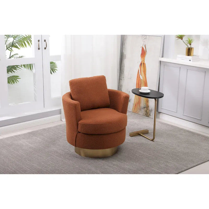 Fauteuil club pivotant rembourré moderne marron 29,6 avec base en acier inoxydable doré