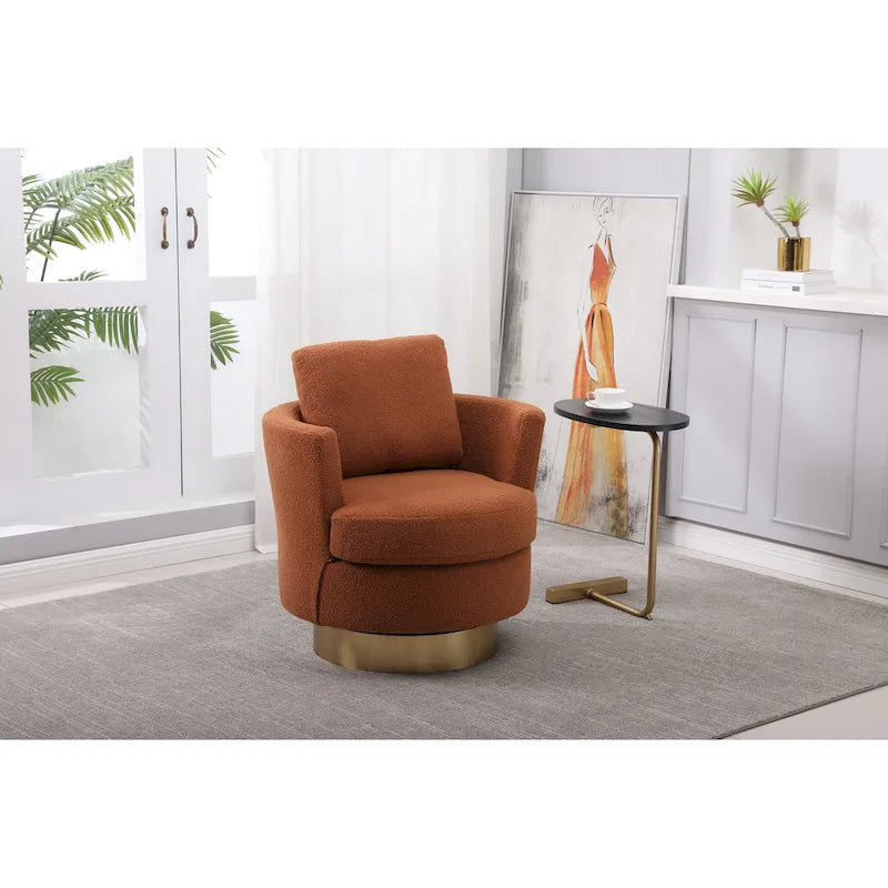 Fauteuil club pivotant rembourré moderne marron 29,6 avec base en acier inoxydable doré