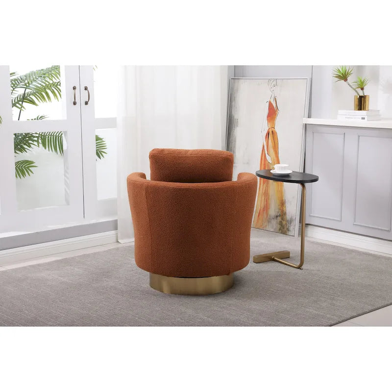Fauteuil club pivotant rembourré moderne marron 29,6 avec base en acier inoxydable doré