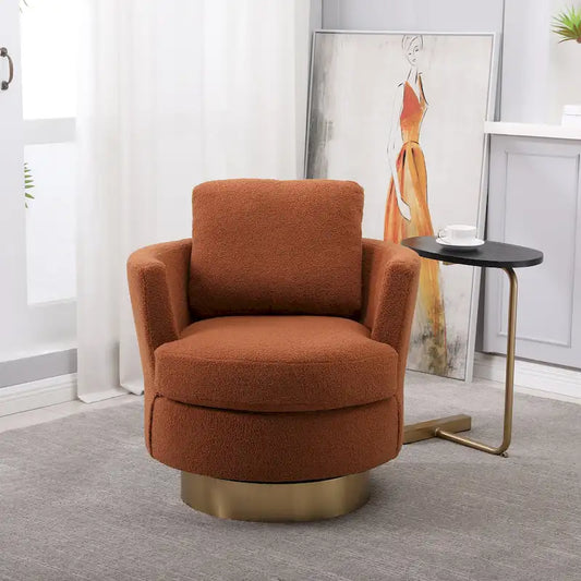 Fauteuil club pivotant rembourré moderne marron 29,6 avec base en acier inoxydable doré