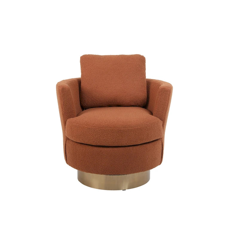 Fauteuil club pivotant rembourré moderne marron 29,6 avec base en acier inoxydable doré