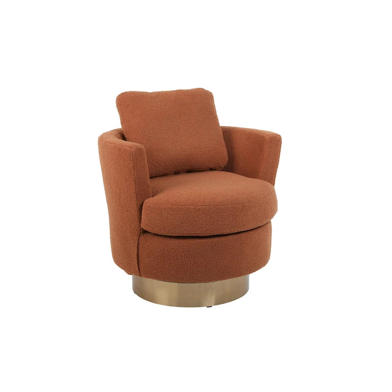 Fauteuil club pivotant rembourré moderne marron 29,6 avec base en acier inoxydable doré