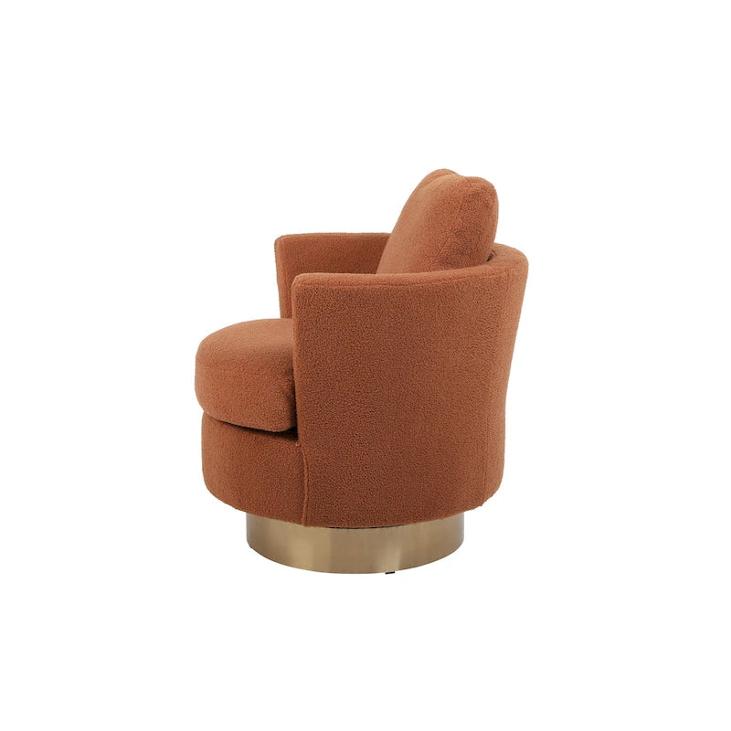 Fauteuil club pivotant rembourré moderne marron 29,6 avec base en acier inoxydable doré