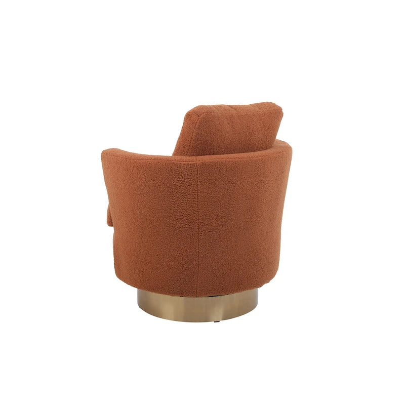 Fauteuil club pivotant rembourré moderne marron 29,6 avec base en acier inoxydable doré
