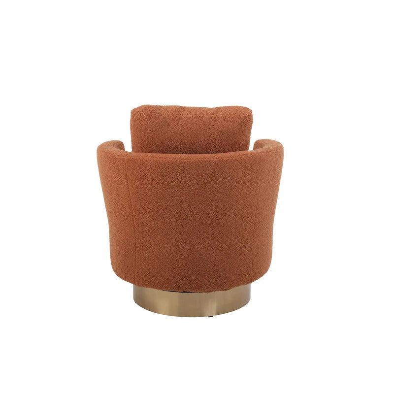 Fauteuil club pivotant rembourré moderne marron 29,6 avec base en acier inoxydable doré