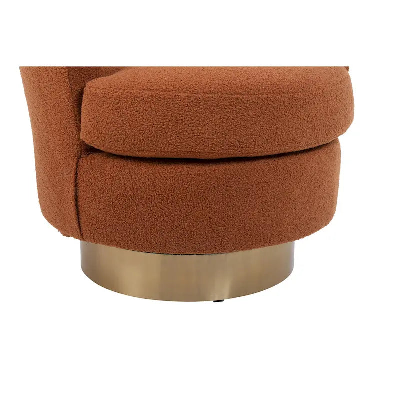 Fauteuil club pivotant rembourré moderne marron 29,6 avec base en acier inoxydable doré