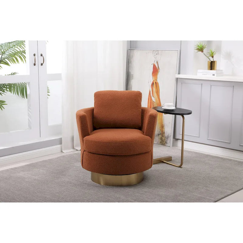 Fauteuil club pivotant rembourré moderne marron 29,6 avec base en acier inoxydable doré