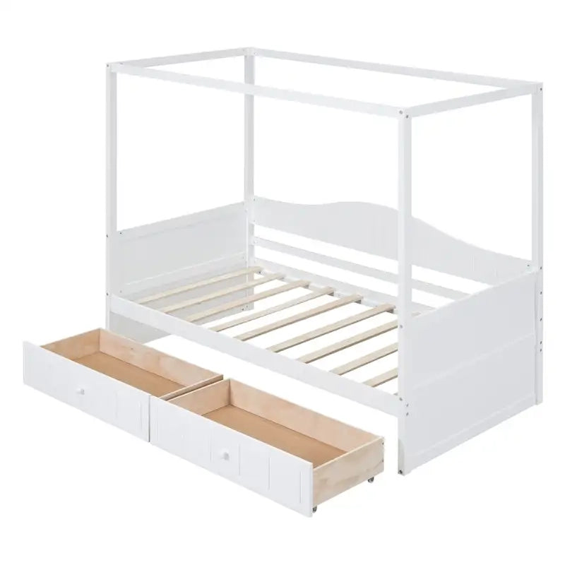 Cadre de lit de repos à baldaquin simple en pin avec 2 tiroirs de rangement