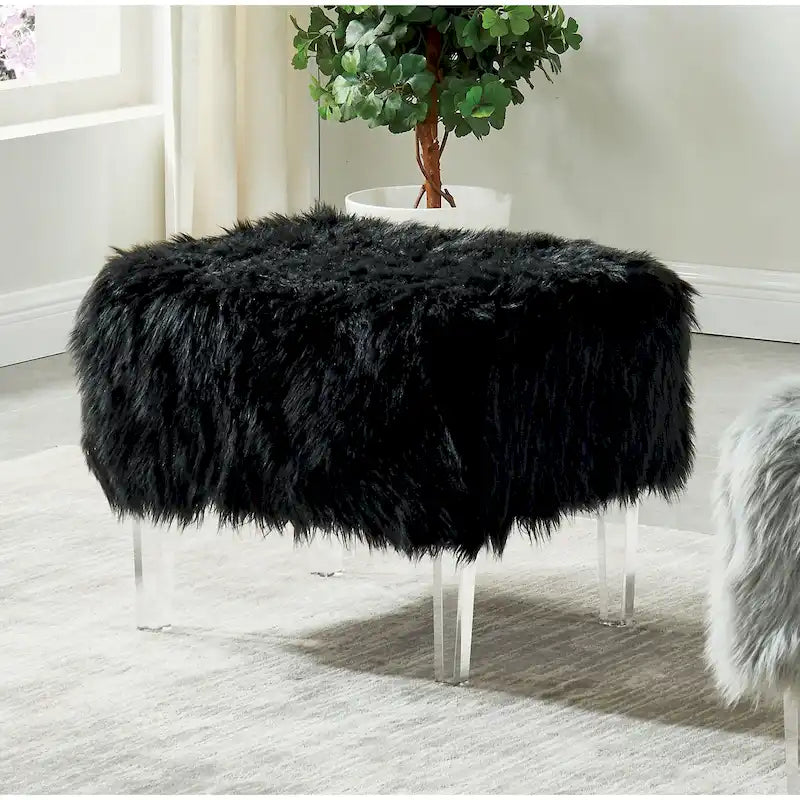 Pouf contemporain en fausse fourrure acrylique par