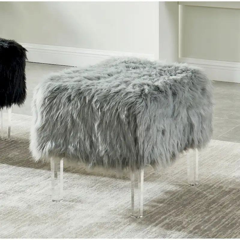 Pouf contemporain en fausse fourrure acrylique par