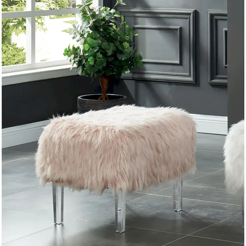 Pouf contemporain en fausse fourrure acrylique par
