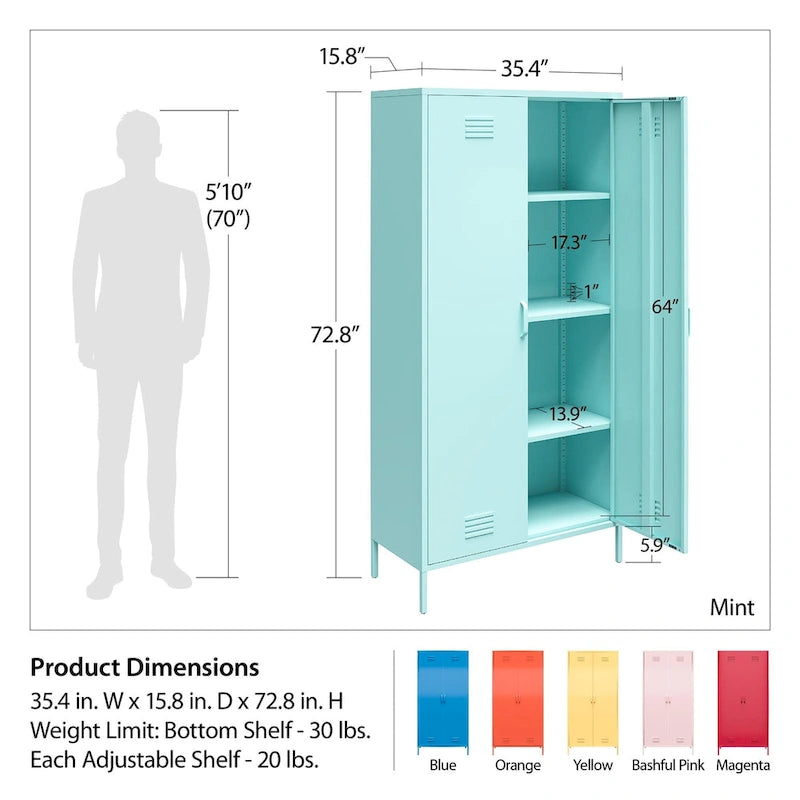 Armoire de rangement haute en métal à 2 portes de style casier