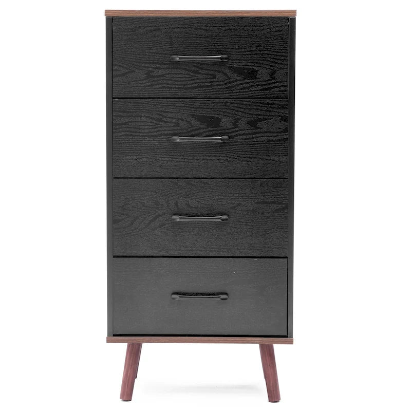 Commode d'appoint à 4 tiroirs en bois manufacturé noir avec touches de marron
