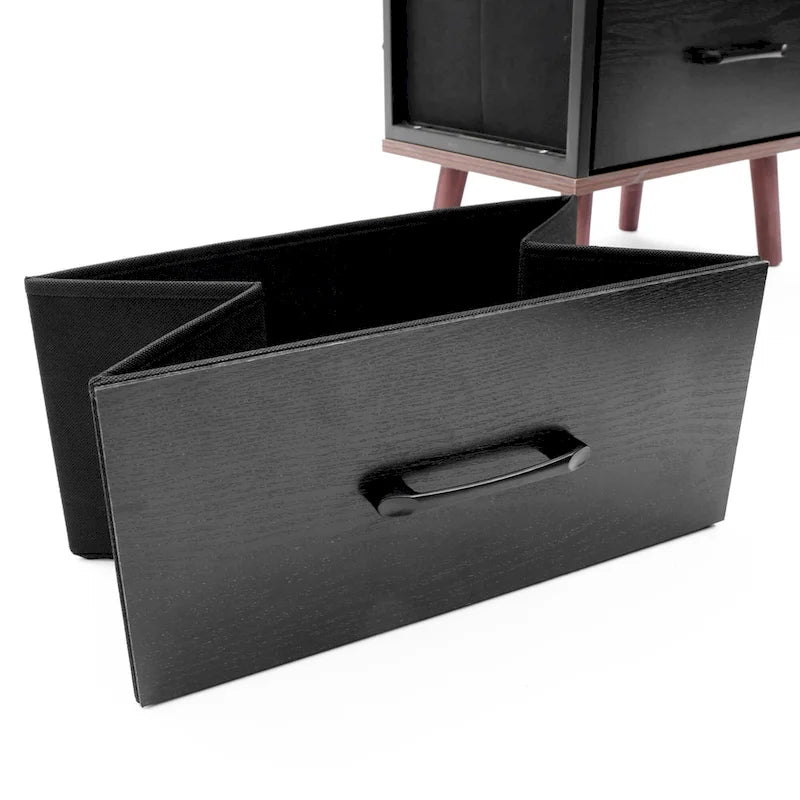 Commode d'appoint à 4 tiroirs en bois manufacturé noir avec touches de marron