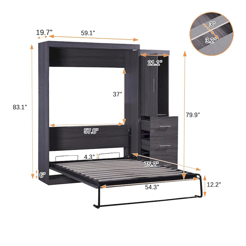 Lit escamotable grand format avec armoire et tiroirs, peut se plier dans une armoire.