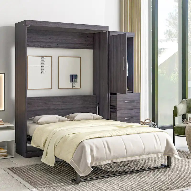Lit escamotable grand format avec armoire et tiroirs, peut se plier dans une armoire.