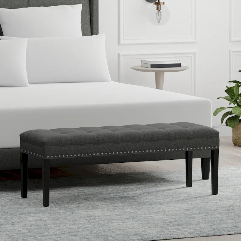 Banc capitonné de 118,1 cm avec pieds fuselés en bois massif – Accents pour chambre ou entrée