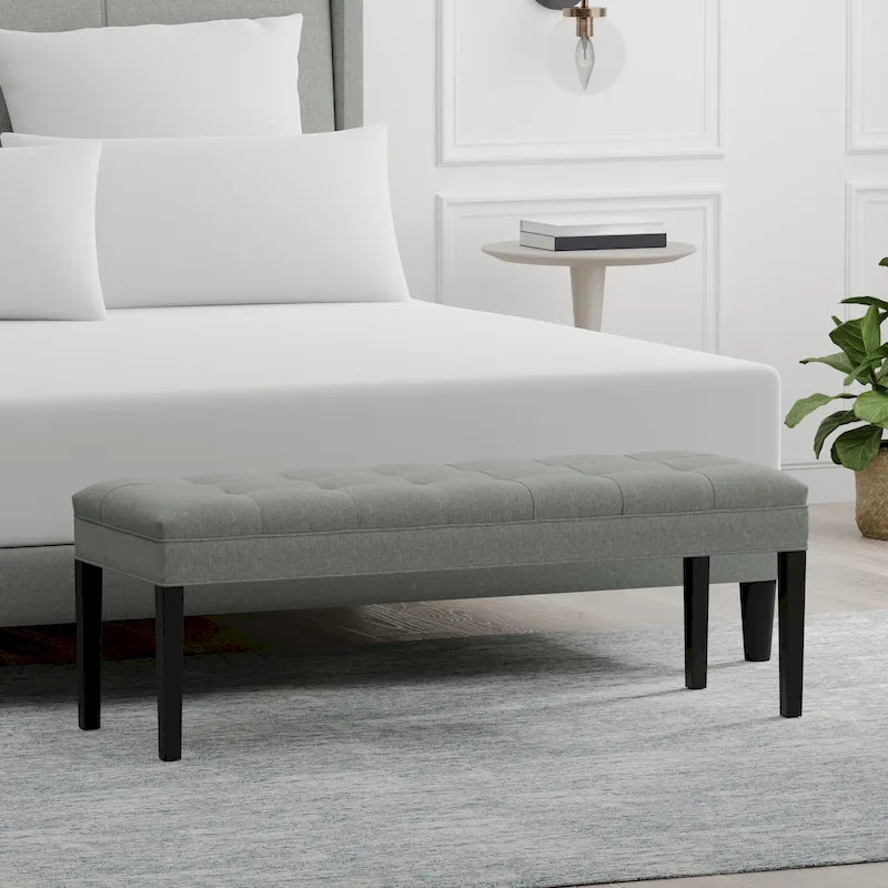 Banc capitonné de 118,1 cm avec pieds fuselés en bois massif – Accents pour chambre ou entrée