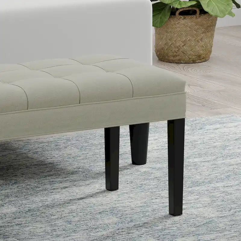 Banc capitonné de 118,1 cm avec pieds fuselés en bois massif – Accents pour chambre ou entrée