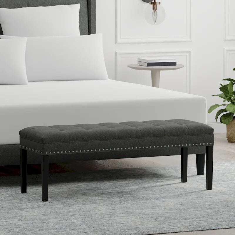 Banc capitonné de 118,1 cm avec pieds fuselés en bois massif – Accents pour chambre ou entrée