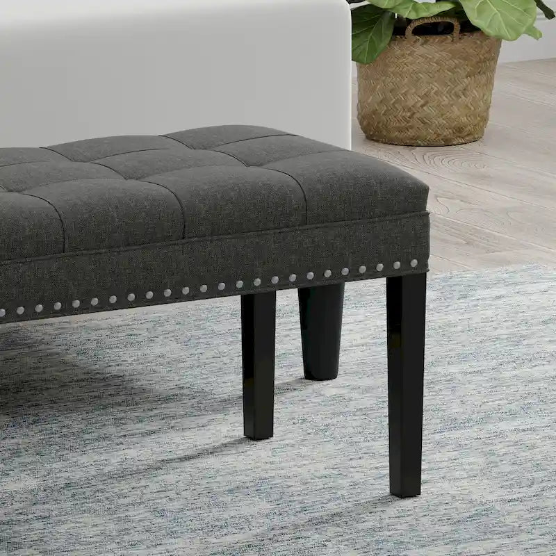 Banc capitonné de 118,1 cm avec pieds fuselés en bois massif – Accents pour chambre ou entrée