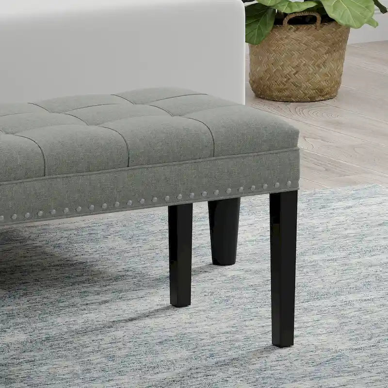 Banc capitonné de 118,1 cm avec pieds fuselés en bois massif – Accents pour chambre ou entrée