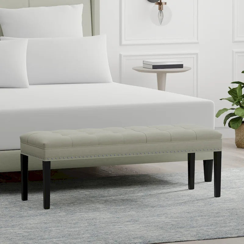 Banc capitonné de 118,1 cm avec pieds fuselés en bois massif – Accents pour chambre ou entrée