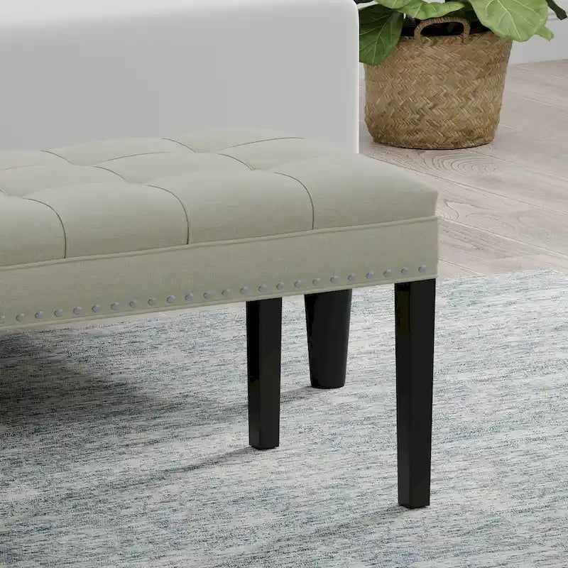 Banc capitonné de 118,1 cm avec pieds fuselés en bois massif – Accents pour chambre ou entrée