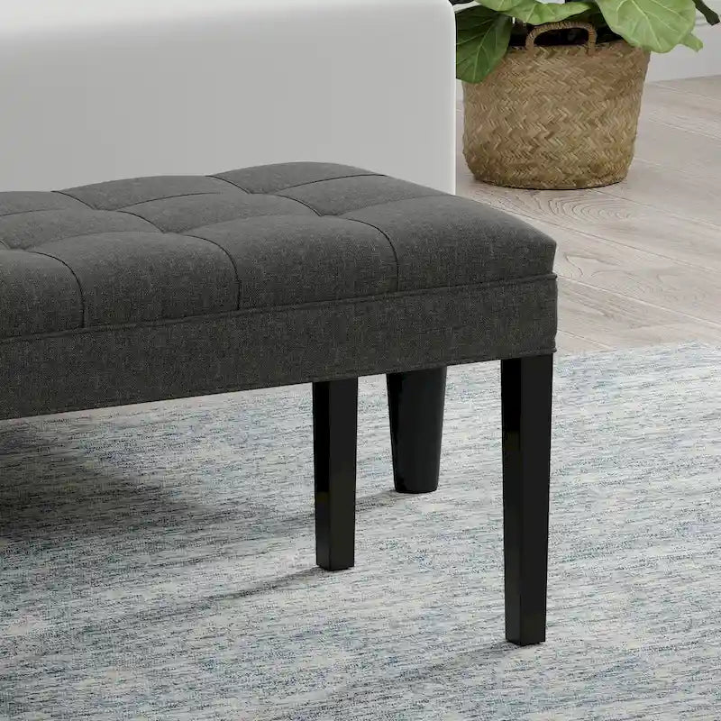 Banc capitonné de 118,1 cm avec pieds fuselés en bois massif – Accents pour chambre ou entrée