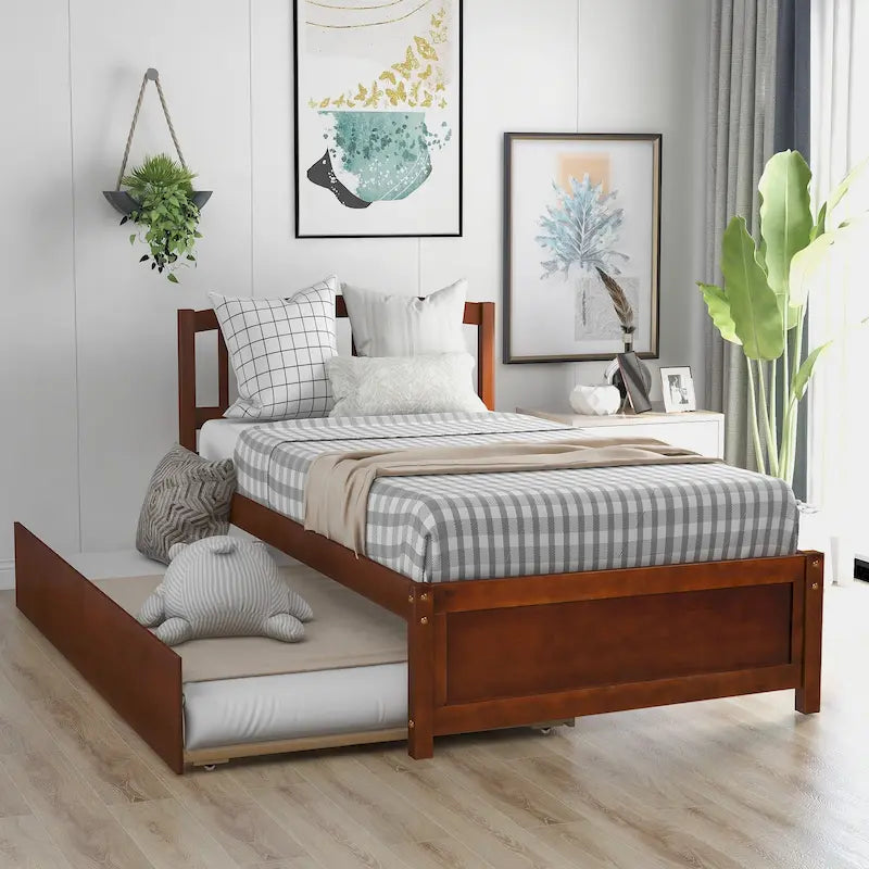 Cadre de lit plateforme en bois double avec lit gigogne