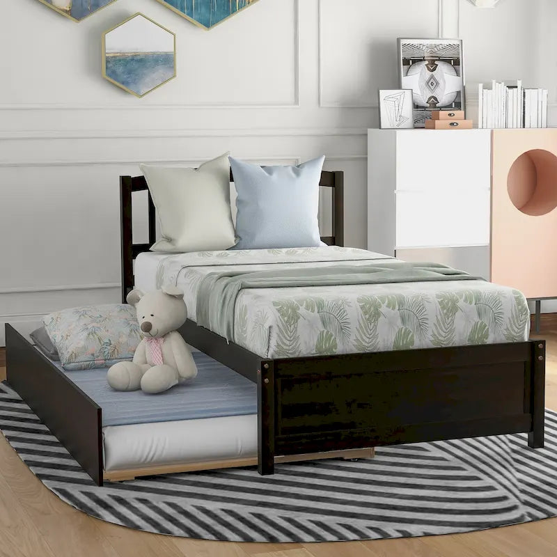 Cadre de lit plateforme en bois double avec lit gigogne