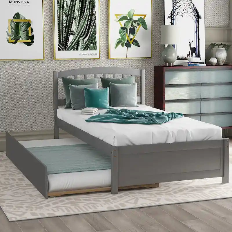 Cadre de lit plateforme en bois double avec lit gigogne