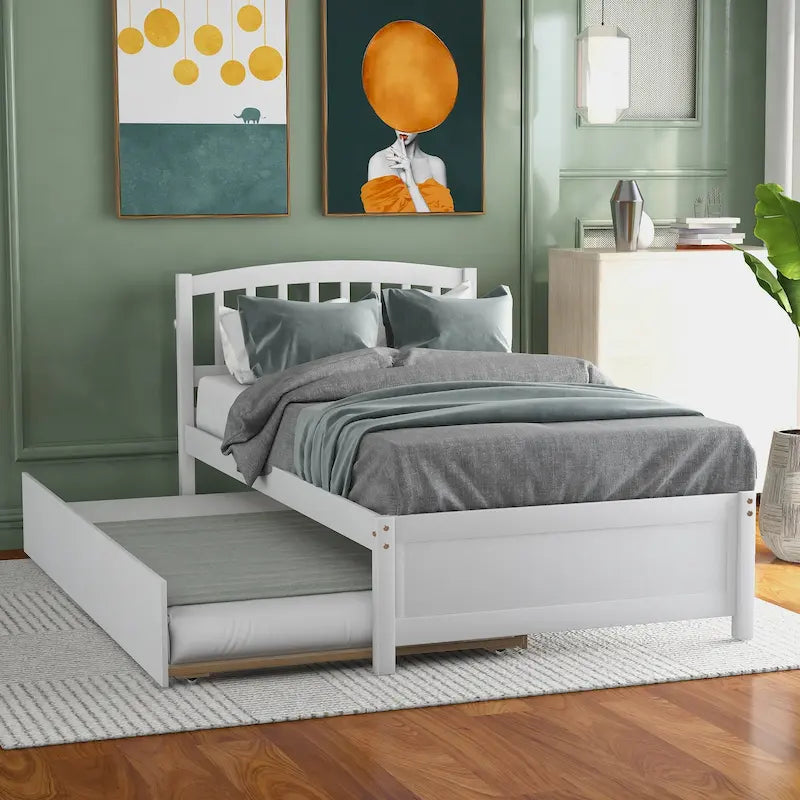 Cadre de lit plateforme en bois double avec lit gigogne