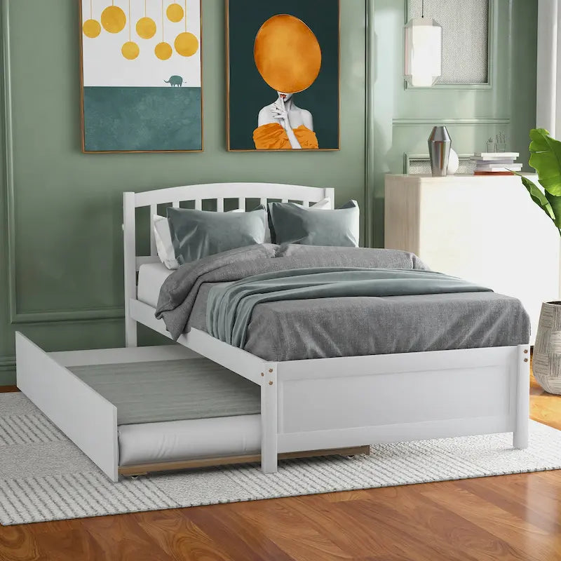 Cadre de lit plateforme en bois double avec lit gigogne