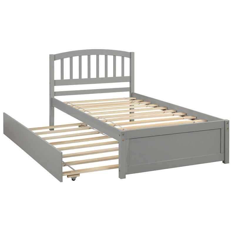 Cadre de lit plateforme en bois double avec lit gigogne