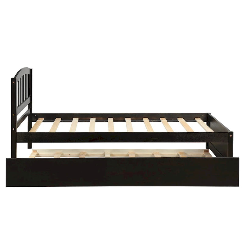Cadre de lit plateforme en bois double avec lit gigogne