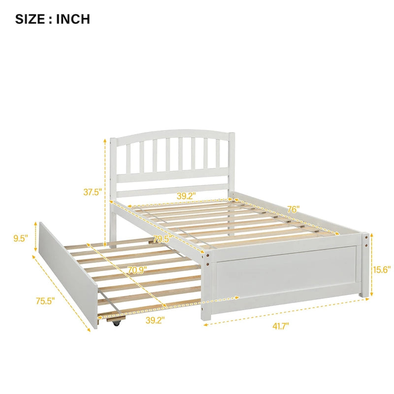 Cadre de lit plateforme en bois double avec lit gigogne