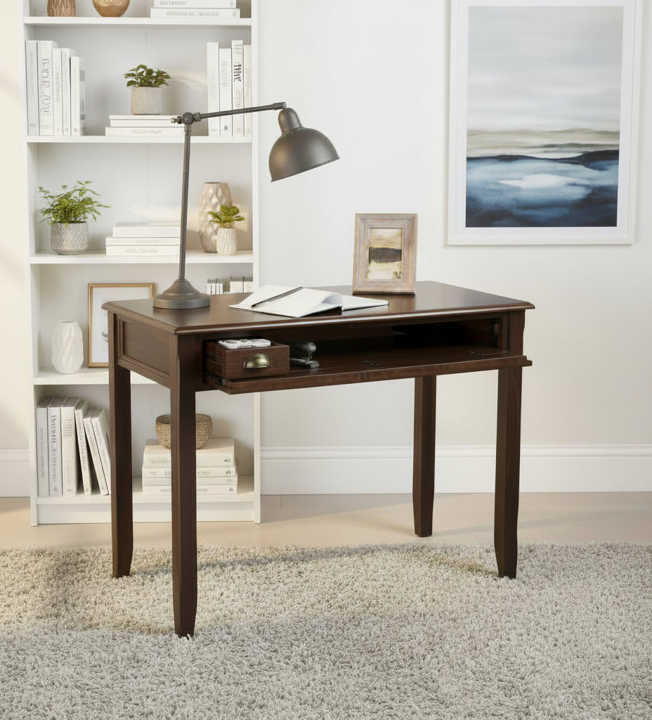 WYNDENHALL Portland SOLID WOOD Transitional 42 inch Wide Writing Office Desk in Mahogany Brown