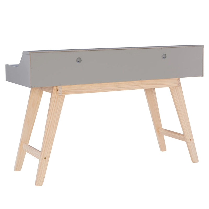 Bureau de travail à domicile avec 2 tiroirs, huche et pieds évasés – Bureau d'écriture de 140 cm en MDF et pin