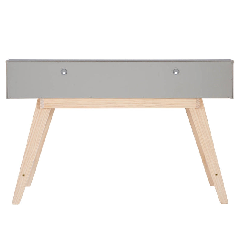 Bureau de travail à domicile avec 2 tiroirs, huche et pieds évasés – Bureau d'écriture de 140 cm en MDF et pin