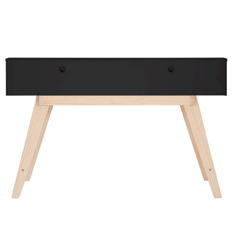 Bureau de travail à domicile avec 2 tiroirs, huche et pieds évasés – Bureau d'écriture de 140 cm en MDF et pin