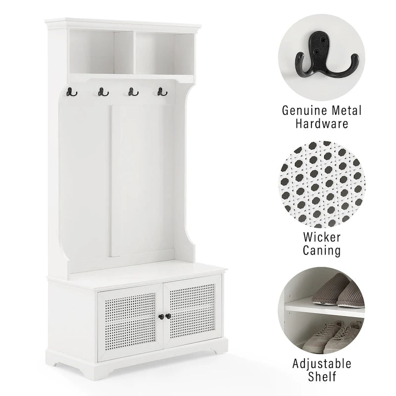 Meuble d'entrée avec patères et banc de rangement – Organisateur de couloir autoportant