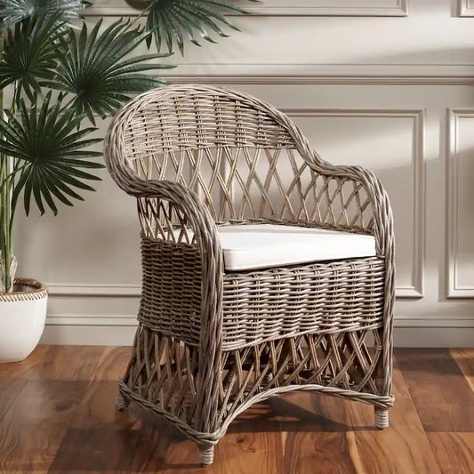 Fauteuil club en rotin naturel – 25.5 x 26.5 x 35.5 – 26Lx27Px36H