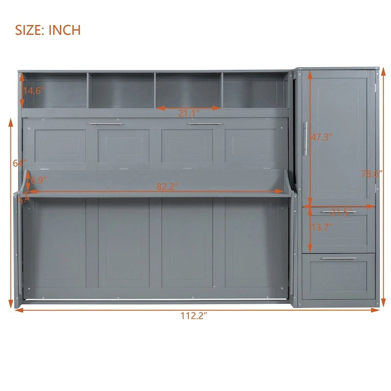 Lit escamotable Queen Size avec armoire et tiroirs