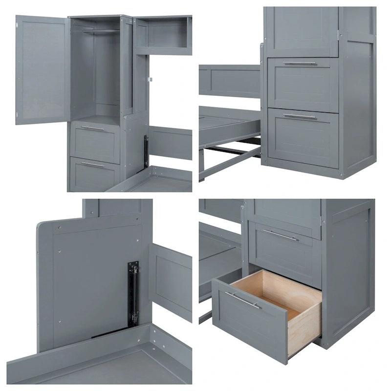 Lit escamotable Queen Size avec armoire et tiroirs