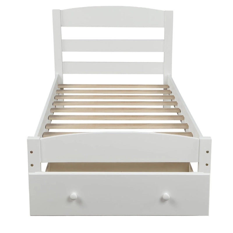 Cadre de lit simple plate-forme avec tiroir de rangement et support à lattes en bois, aucun sommier requis