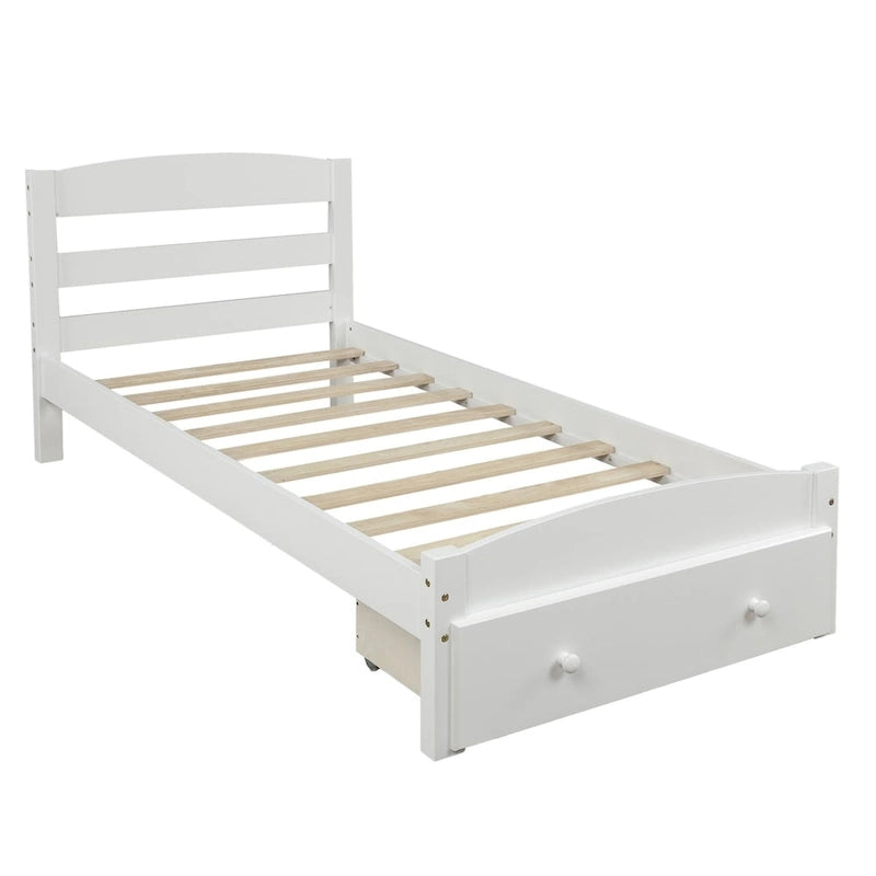 Cadre de lit simple plate-forme avec tiroir de rangement et support à lattes en bois, aucun sommier requis