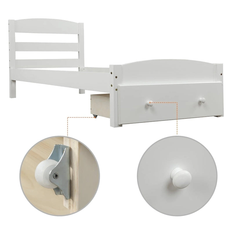 Cadre de lit simple plate-forme avec tiroir de rangement et support à lattes en bois, aucun sommier requis