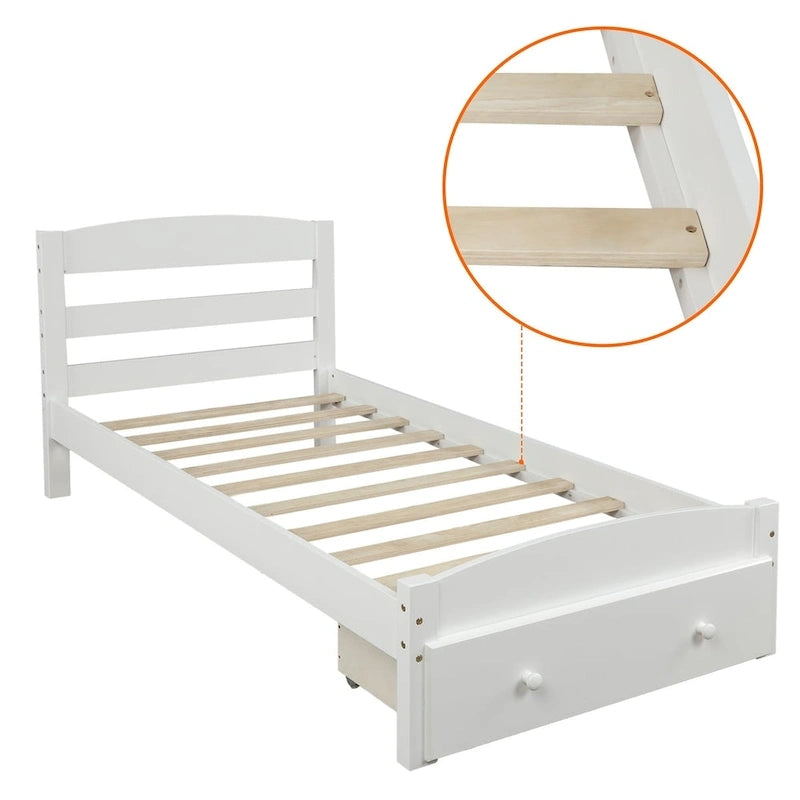 Cadre de lit simple plate-forme avec tiroir de rangement et support à lattes en bois, aucun sommier requis