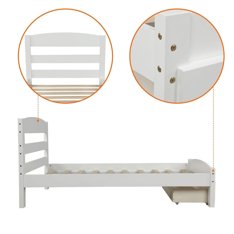 Cadre de lit simple plate-forme avec tiroir de rangement et support à lattes en bois, aucun sommier requis